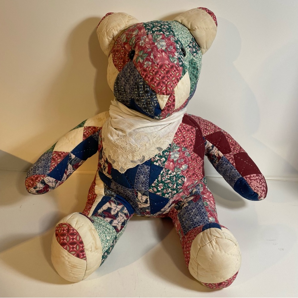 Large Patchwork Teddy Bear from Vintage Quilts